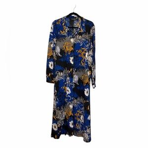 Attitudes by Renee Blue Floral & Gold Accent Long Sleeve Dress